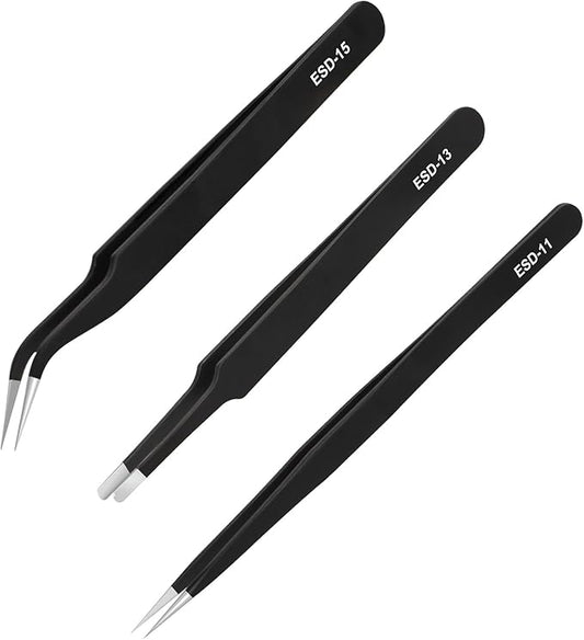 3PCS Precision Tweezers Set, Upgraded ESD high-end anti-static for Craft, Electronics, Soldering, Laboratory Work, Soldering, Model, Eyelash Extensions, Nail stickers, Jewelry-Making