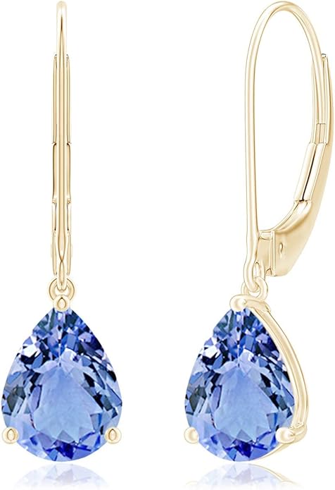 ANGARA Natural Tanzanite Earrings for Women | Solitaire Pear-Shaped Tanzanite Leverback Earrings in 14K Solid Gold/Platinum | December Birthday, Anniversary, Gemstone Jewellery Gift