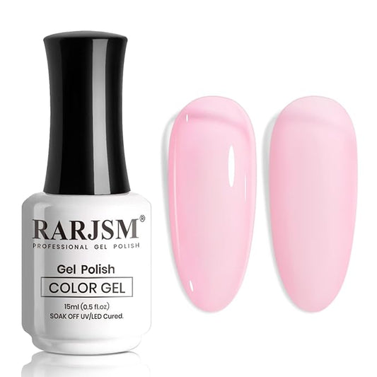 RARJSM Sheer Jelly Gel Polish Clear Pink Gel Nail Polish Transparent Light Pink Pastel Nude Nail GelPolish Varnish Curing Requires LED UV Translucent French Manicure Soak Off for Home Salon 1pcs 15ml