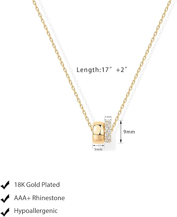 Luxval Diamond Pendant Gold Necklace for Women，Dainty 18k Gold Plated Choker Necklaces Simple Gold Jewelry Gifts for Women Girls