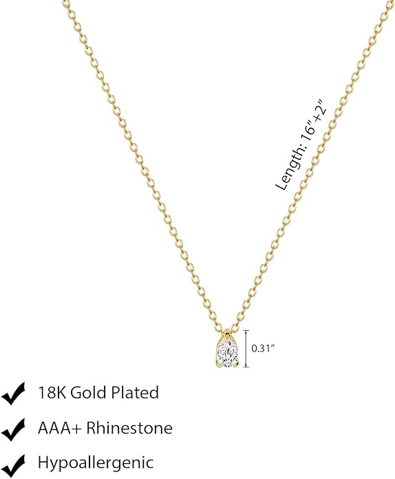 Luxval Diamond Pendant Gold Necklace for Women，Dainty 18k Gold Plated Choker Necklaces Simple Gold Jewelry Gifts for Women Girls