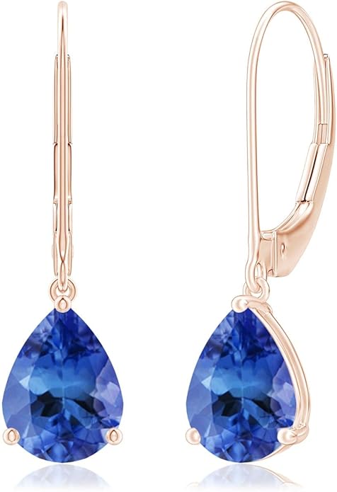 ANGARA Natural Tanzanite Earrings for Women | Solitaire Pear-Shaped Tanzanite Leverback Earrings in 14K Solid Gold/Platinum | December Birthday, Anniversary, Gemstone Jewellery Gift