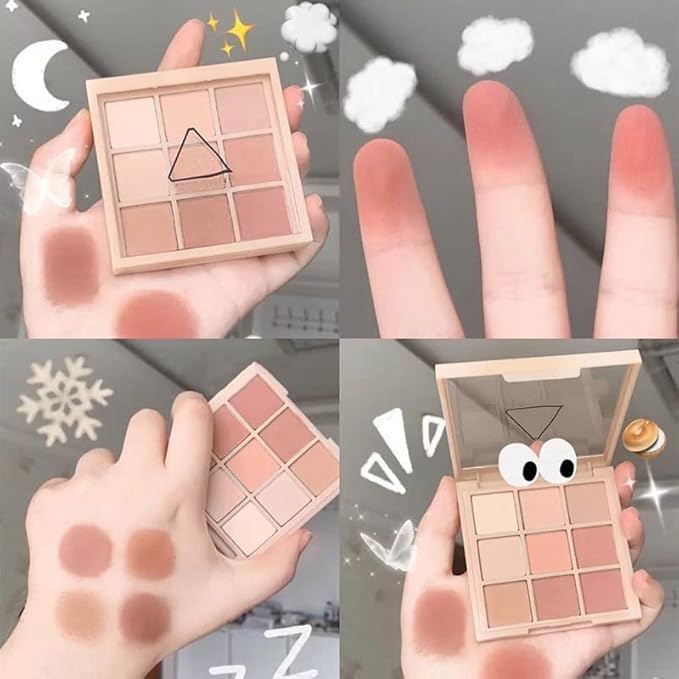 Kayswang 9 colors glitter eyeshadow palette makeup palette matte high pigment color cream texture natural eye shadow powder eye shadow palette in autumn and winter long lasting & waterproof (brown)