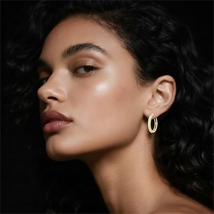 RYHIX 14K Gold Plated Hoop Earrings for Women Hypoallergenic Lightweight Small Hoop Earring for Womens with Round Cubic Zirconia Huggie Hoops Earring for Women 14/16/20/25mm