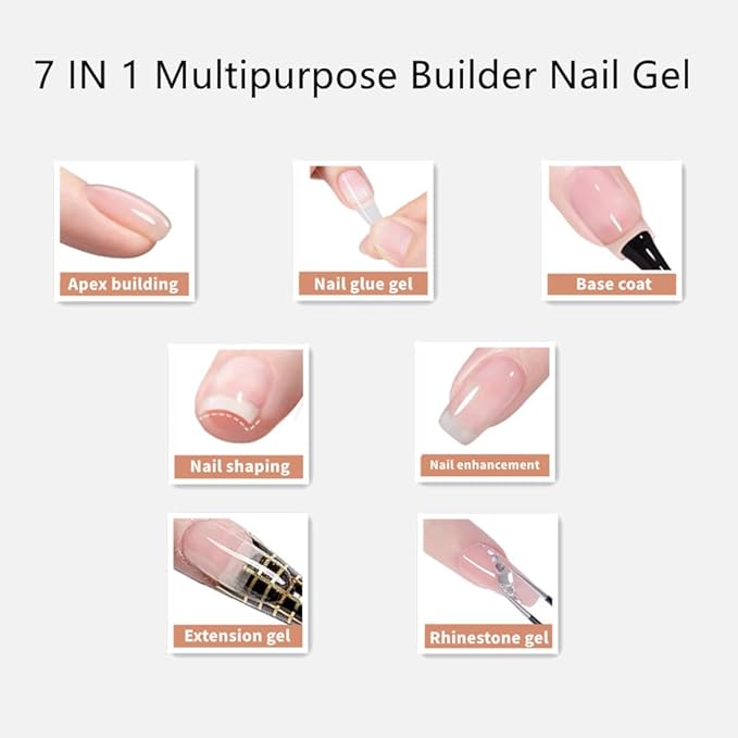 MEMEDA Clear Builder Gel for Nails 7 in 1 Nail Builder Strengthener Gel Clear Color Builder Extension Nail Gel for Holiday Nail Art Design for Girls