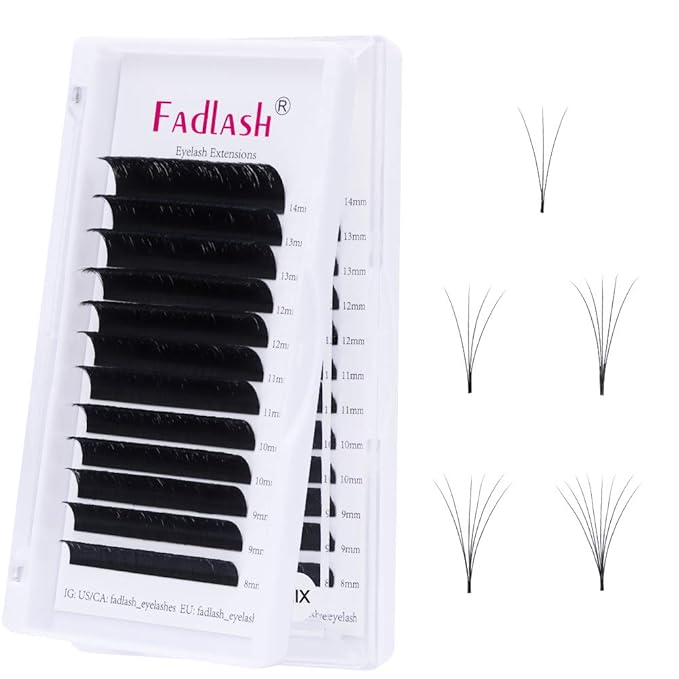 FADLASH Volume Lash Extensions 0.03-0.10mm C D CC DD L Curl 8-30mm Length Easy Fan Volume Lashes Self Fanning Eyelash Extensions 2D-20D (0.03-CC, 8-14mm Mix)