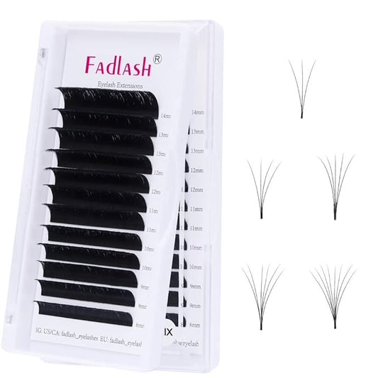 Easy Fan Volume Lashes 8-14mm Mixed Tray CC Curl Lash Extensions Self Fanning Eyelash Extensions Russian Blooming Lash Extension Supplies(0.05-CC, 8-14mm Mix)
