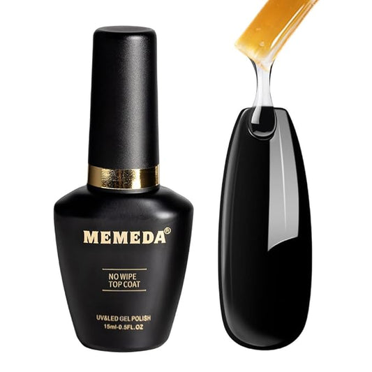 MEMEDA Gel Nail Polish Top Coat, 15ml No Wipe High Gloss Shiny Long Lasting Clear Top Gel for Acrylic Nails, Need U V/LED Lamp for Home DIY and Spring Nail Salon