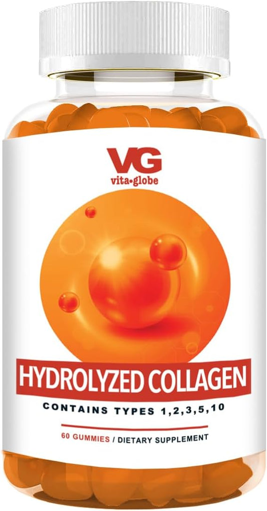 VITA GLOBE Collagen Gummies – 200mg Hydrolyzed Collagen Types I, II, III, V & X | Supports Hair, Skin, Nails, Joints & Bones | Beauty & Wellness Supplement for Women & Men – 60 Count (Pack of 1)