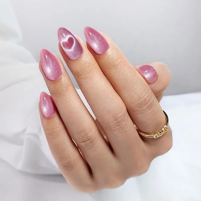 RPNZL Press On Nails - Love Beam | Heart Cat Eye, UV Finish Almond Nails, Salon Quality | 32 Nails, 16 Sizes Kit with Glue and Adhesive Tabs I Female Founded - Beauty, Self Care