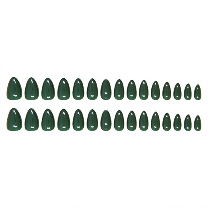 JONKASIPA Press On Nails (Short) - Dark Green Press-On Nails, French Oval False Nails with Nail Glue, Reusable Stick-On Nails, 24 Pcs Nail Set