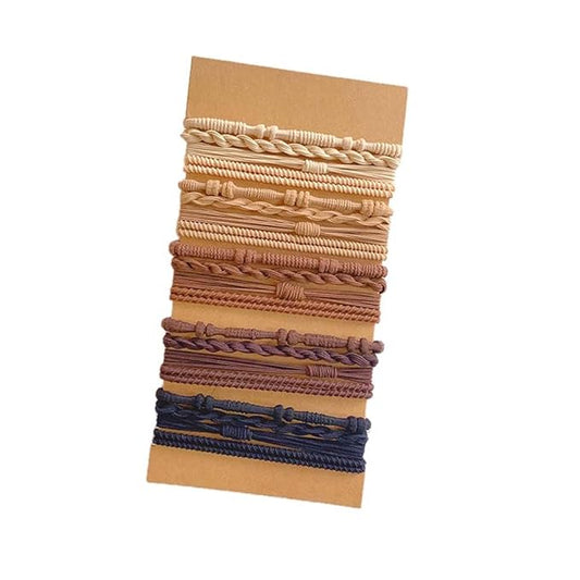 Multistyle Hair Ties Set: Gentle High Elasticity Ponytail Scrunchie Bracelet for Women (10-Bamboo Cream Coffee Set:20, One Size)