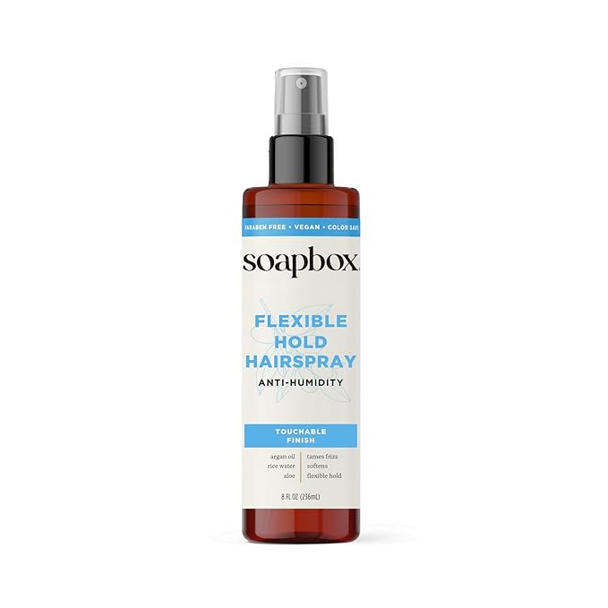 Soapbox Non Aerosol Hairspray - Flexible Hold Hairspray - Scented Anti Frizz Hair Spray with B5 & Aloe Vera - Light Soft Hold, Adds Shine, Non-Aerosol - 8oz