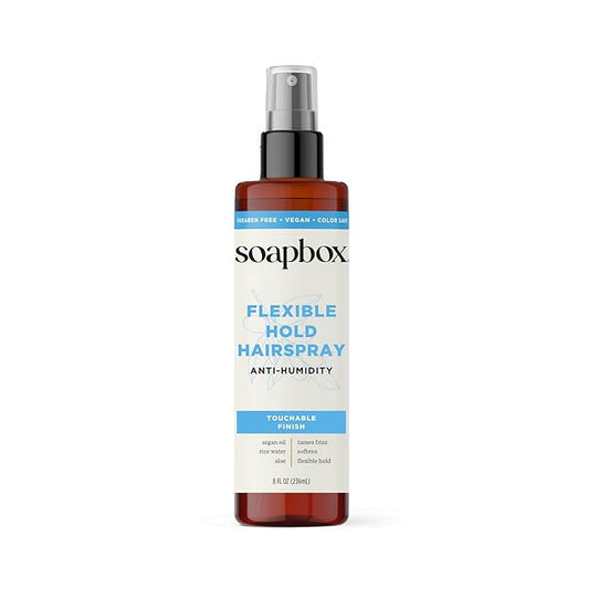 Soapbox Non Aerosol Hairspray - Flexible Hold Hairspray - Scented Anti Frizz Hair Spray with B5 & Aloe Vera - Light Soft Hold, Adds Shine, Non-Aerosol - 8oz