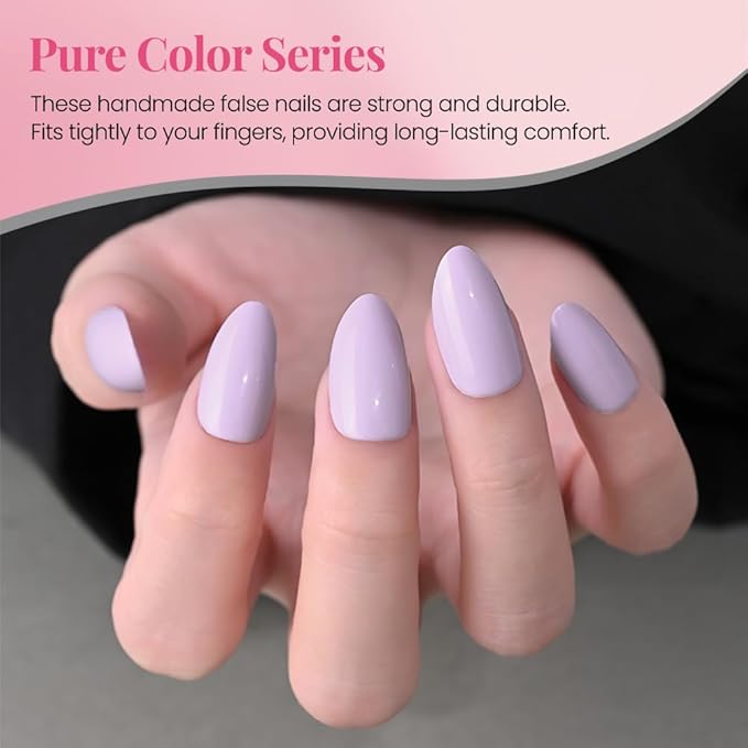 evpct Glossy Press on Nails Short Almond Short for Women, Orchid Purple Fake Nail with Kits Salon Quality Reusable Stick on Nails In 15 Sizes 30Pcs Full Cover False Nail Soft Gel Set Kit for Gift, 07