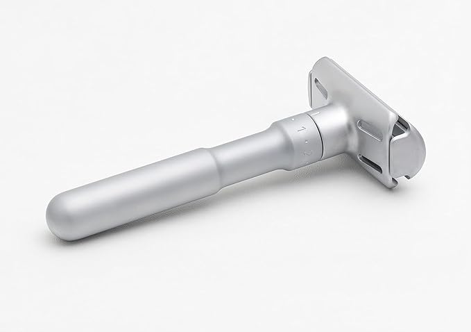 MERKUR FUTUR 700 Adjustable Double Edge Safety Razor - Matte Chrome, Adjustable Razor With Dial, Made in Germany, Plastic-Free, Snap-On Cap Design, Straight Bar