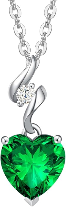 AGVANA Christmas Gifts 14K Solid White Gold Diamond Gemstone Pendant with Sterling Silver Chain 8mm Heart Birthstone Necklace Fine Jewelry Anniversary Birthday Gifts for Women Mom Wife