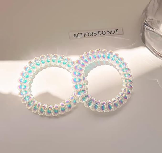 Spiral Hair Ties No Damage for Thick and Thin Hair for Women Hair Accessories for Girls Durability Rubber No Deformation and Tear (20pc，Rainbow Sheen)