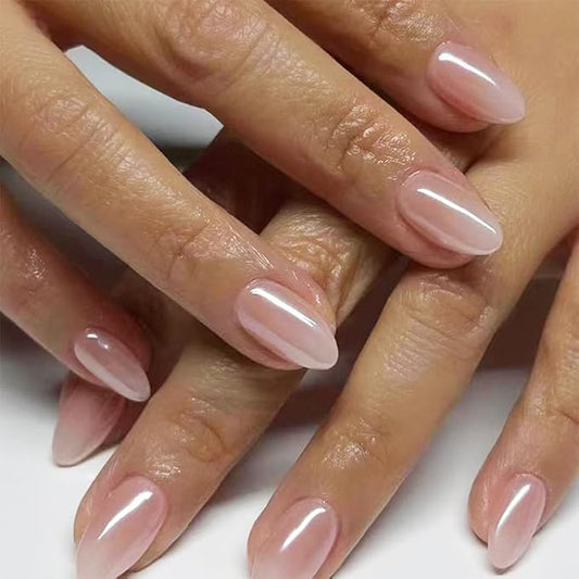 XZMeiLun Nude Brown Jelly Press On Nails Short Almond, Glossy Design Acrylic Fake Nails with Full Cover Stick on Nails,Reusable Glue-On Stickers for Fashion False Nails for Women Gift