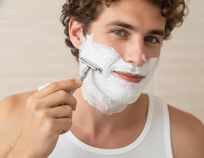 KEROPY Men's Safety Razor Double Edge with 10 Blades – Reusable Metal Shaver for a Close, Smooth & Irritation-Free Wet Shave, Eco-Friendly Grooming Kit for Men
