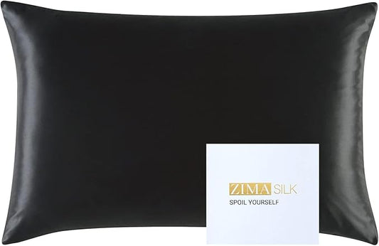 ZIMASILK 25 Momme 100% Pure Mulberry Silk Pillowcase for Hair and Skin Care, Highest Grade 6A Pillow Cases for Women, Long-Lasting Durablity, Gift for Women Men, 1Pc (Standard 20"x26", Black)