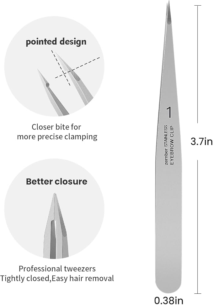 ZERNBER Pointed Tweezers for women Facial hair, Precision Tweezers for Eyebrows, Chin Hair，Ingrown Hair, Splinters, Glass Removal（Silver）