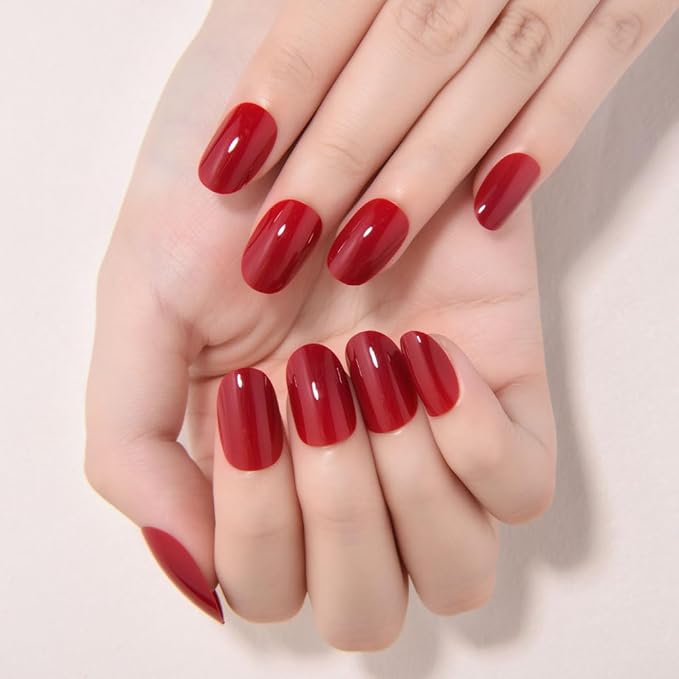evpct Red Medium Oval Glossy Press on Nails for Women Gift, Glossy Red Fake Nail with Nail Kit Manicure Kit, Soft Gel Full Cover Reusable Stick on Soft Acrylic False Nails Perfectly Fit