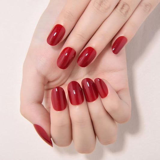 evpct Red Medium Oval Glossy Press on Nails for Women Gift, Glossy Red Fake Nail with Nail Kit Manicure Kit, Soft Gel Full Cover Reusable Stick on Soft Acrylic False Nails Perfectly Fit