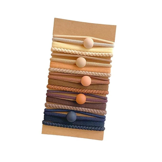 Multistyle Hair Ties Set: Gentle High Elasticity Ponytail Scrunchie Bracelet for Women (12-Cream Coffee Beads Set:20, One Size)