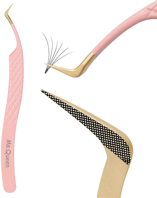 Ms.Queen Eyelash Extension Tweezers,Diamond Grip Lash Tweezers for Isolation Applying and Mega Volume Mink Lashes Fanning