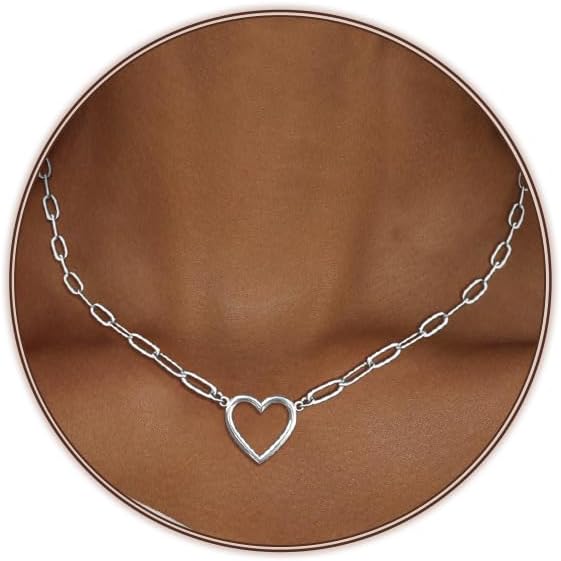Airmb Cute Heart Necklace for Women Gold/Silver Plated Heart Pendant Choker Necklaces Tendy Love Heart Chain Necklace Dainty Gold/Silver Necklace Jewelry Gifts for Women