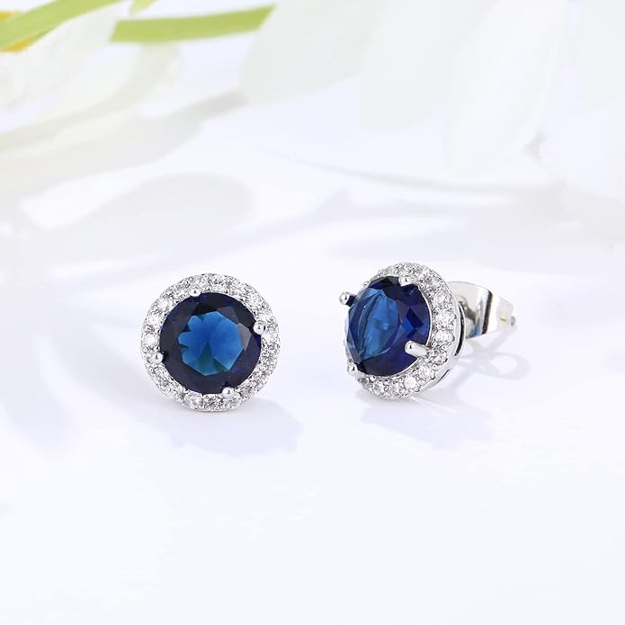 YOMELA Cubic Zirconia Earrings Studs, Halo CZ Birthstone Simulated Diamond Stud Earrings for Women