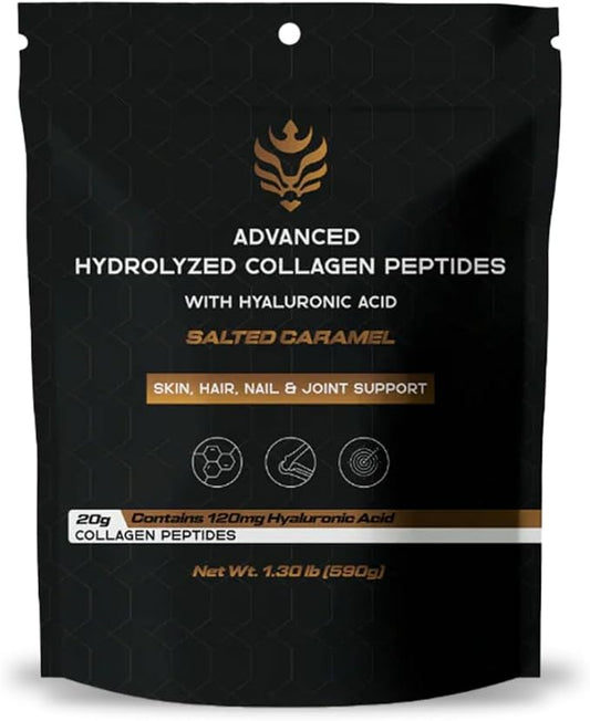 Benavidez Collagen Peptides – Salted Caramel Flavor | 20g Hydrolyzed Protein Powder with Hyaluronic Acid | Skin, Hair, Nails & Joint Support | Grass-Fed, Keto & Paleo | 1.3 lb (590g)