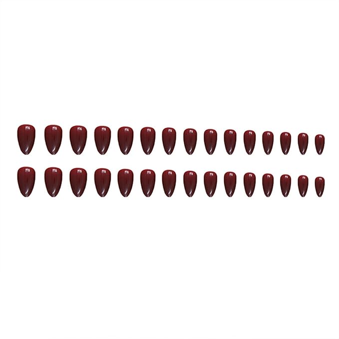 JONKASIPA French Pointed Almond Fake Nails, Reusable Nail Sets, Red Fake Nails, Press On Nails for Women