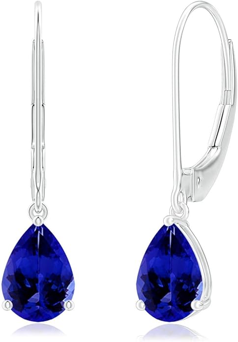 ANGARA Natural Tanzanite Earrings for Women | Solitaire Pear-Shaped Tanzanite Leverback Earrings in 14K Solid Gold/Platinum | December Birthday, Anniversary, Gemstone Jewellery Gift