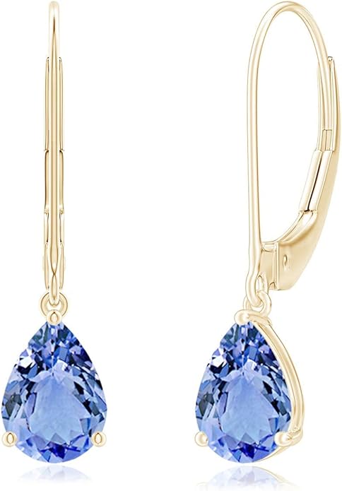 ANGARA Natural Tanzanite Earrings for Women | Solitaire Pear-Shaped Tanzanite Leverback Earrings in 14K Solid Gold/Platinum | December Birthday, Anniversary, Gemstone Jewellery Gift