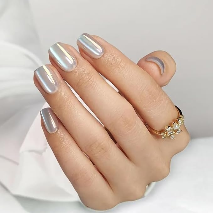 RPNZL Press On Nails - Opal | Chrome Cateye High Gloss Square Fake Nails, Salon Quality| 32 Nails, 16 Sizes Kit with Glue and Adhesive Tabs I Female Founded - Beauty, Self Care