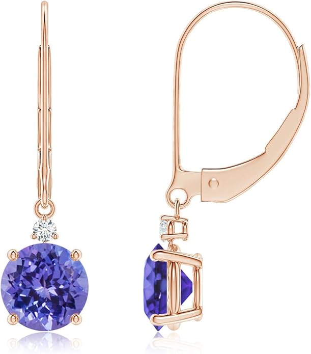 ANGARA Natural Tanzanite Earrings for Women | Tanzanite and Diamond Leverback Drop Earrings in 14K Solid Gold/Platinum | December Birthday, Anniversary, Gemstone Jewellery Gift