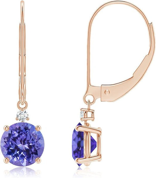 ANGARA Natural Tanzanite Earrings for Women | Tanzanite and Diamond Leverback Drop Earrings in 14K Solid Gold/Platinum | December Birthday, Anniversary, Gemstone Jewellery Gift