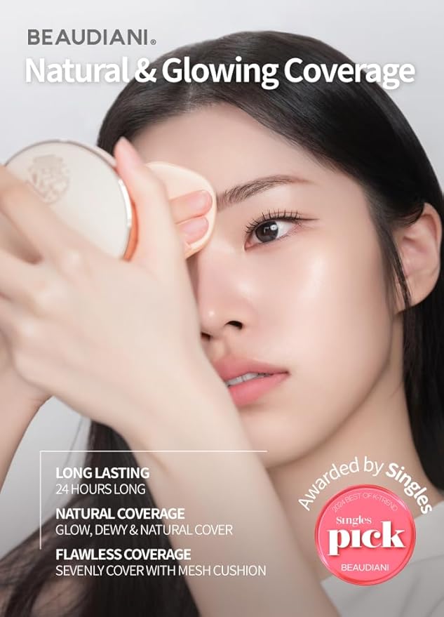 BEAUDIANI Natural Coverage – Mesh Tight Up Cushion – Korean Cushion Foundation, Semi-Matte Radiance, Long-lasting, Travel-Friendly Design (01 Light Beige)