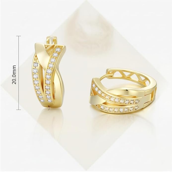 14K Gold Plated Hoop Earrings 14 Karat Gold Plated Earrings for Women Thick Small Diamond Hoop Earring X-shaped Hoops Earring for Women 20MM