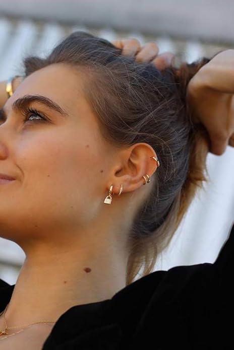 XYJZXY Gold Huggie Small Hoop Earrings with Charm Personalized Snake/Evil Eye/Star/Cross/Lock/Key 18k Gold Plated Crystal Drop Dangle Earrings for Women