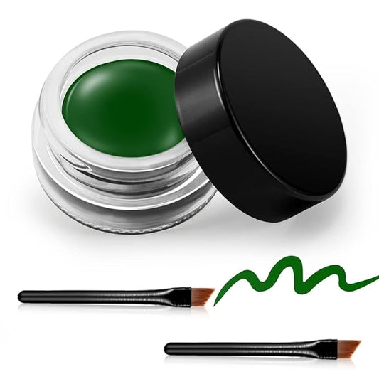 Erinde Green Gel Eyeliner Waterproof, Long Lasting Eyeliner Gel Pot, Intense Color Smudge-Proof Eye Liner Makeup, Matte Waterline Eye Liner with 2PCS Brushes, 05 Green