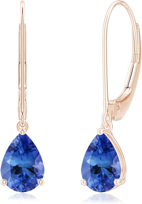 ANGARA Natural Tanzanite Earrings for Women | Solitaire Pear-Shaped Tanzanite Leverback Earrings in 14K Solid Gold/Platinum | December Birthday, Anniversary, Gemstone Jewellery Gift