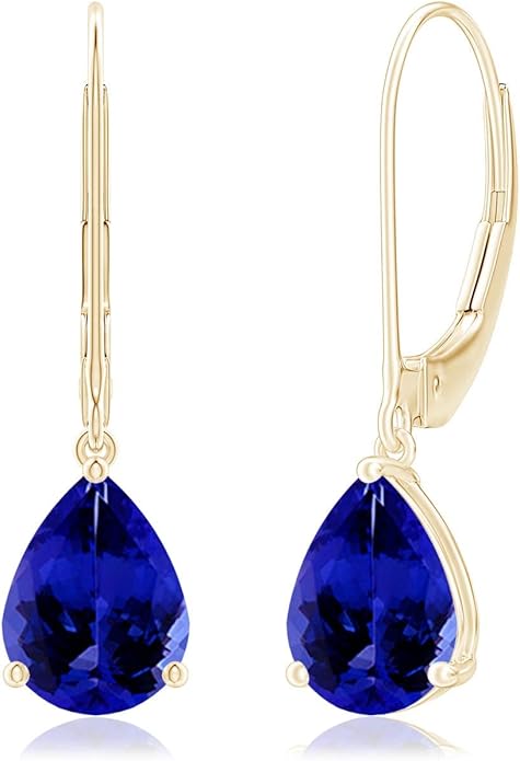 ANGARA Natural Tanzanite Earrings for Women | Solitaire Pear-Shaped Tanzanite Leverback Earrings in 14K Solid Gold/Platinum | December Birthday, Anniversary, Gemstone Jewellery Gift