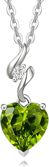 AGVANA Christmas Gifts 14K Solid White Gold Diamond Gemstone Pendant with Sterling Silver Chain 8mm Heart Birthstone Necklace Fine Jewelry Anniversary Birthday Gifts for Women Mom Wife