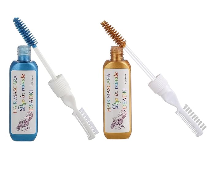 DSADKI Temporary Hair Color Mascara Washable Hair Dye Stick Non-toxic Instant Hair Chalk Dye for Girls Women (Turquoise Blue+Gold)