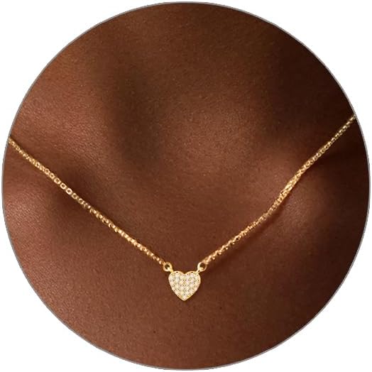 Luxval Diamond Pendant Gold Necklace for Women，Dainty 18k Gold Plated Choker Necklaces Simple Gold Jewelry Gifts for Women Girls