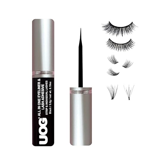 UOG (United One) Eyelash Adhesive Glue - Super Strong Hold for Up to 5 Days | Waterproof, Allergy-Free, and Odorless | Brush-On False Lash Extension Glue with All-in-One Formula (3, Black)