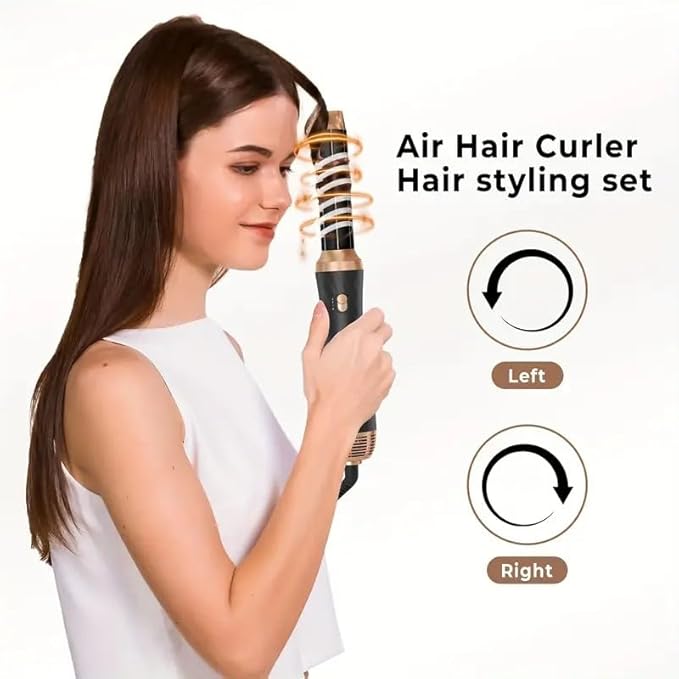 Atopskins 5 in 1 Hair Dryer Brush -Ionic Auto Wrap Curler & Straightener with 3 Heat Settings, Magic Hair Styler Salon-Grade Results for Women, Travel-Friendly Styler with ALCI Plug (A-Black)